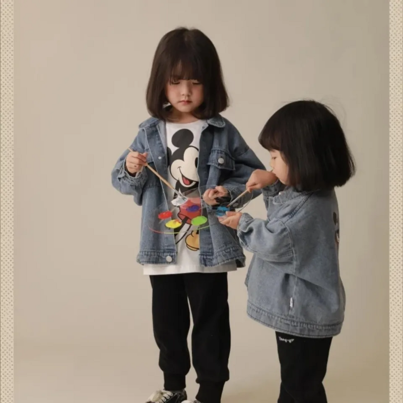 미키 마우스 만화 데님 재킷 코트, 어린이 의류, 청바지 겉옷, 여아 의류, 코스튬, 2024 신제품