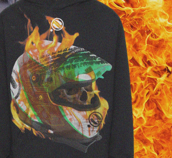 Y2k Loose cotton punk style flame helmet with skull print hoodie for street casual sports hoodies for men and women's outerwear