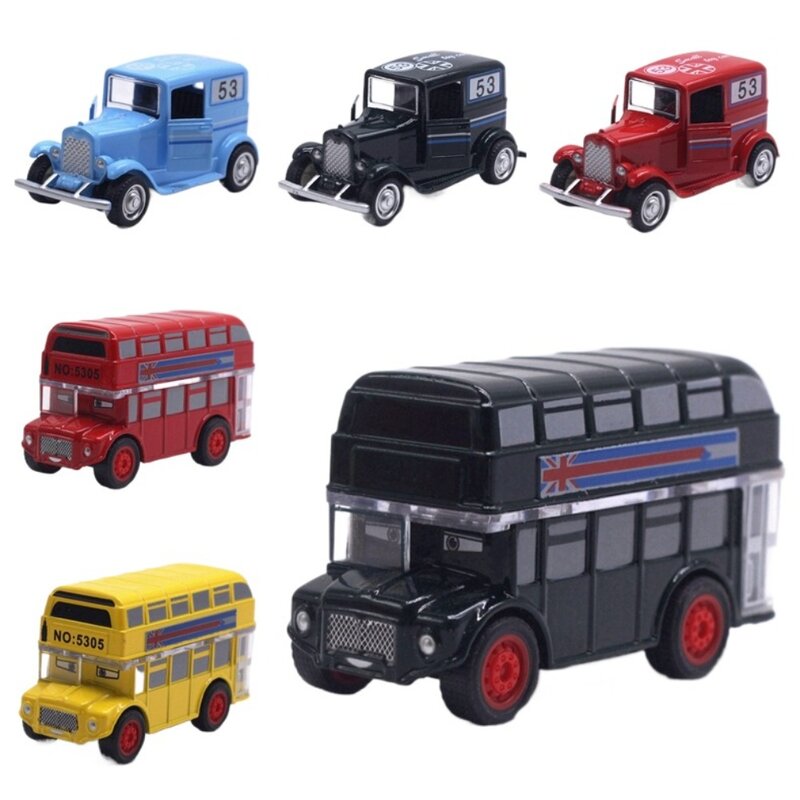 Ônibus clássico modelo de ônibus, Vintage diecasts, miniatura liga carro, Metal puxar carro brinquedo, Decoração do carro