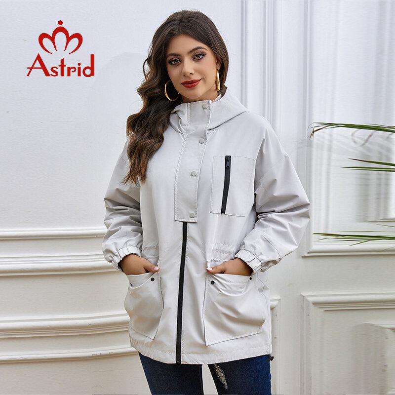 Astrid Spring Autumn Women's Trench Coat Women Jacket Plus Size Hooded Zipper Fashion Casual Windproof Overcoat Female Outerwear