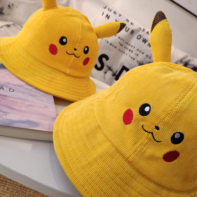 Sombrero de cubo de Pikachu para adultos y niños, gorra de béisbol de ala ancha de Anime, lindo Cubo de dibujos animados, pescador, playa al aire libre, regalo