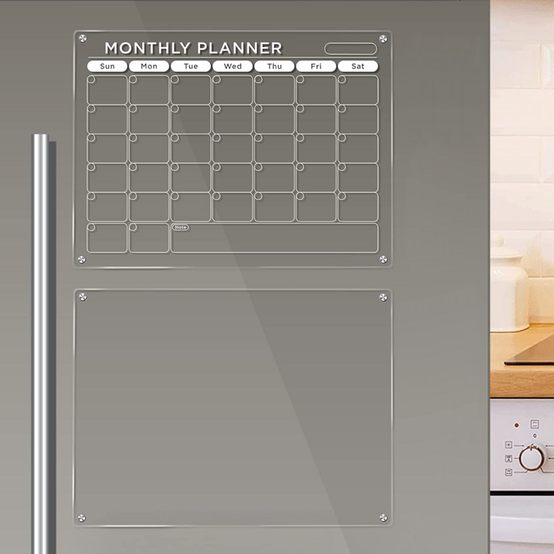 Tableau de calendrier magnétique en acrylique transparent effaçable à sec, réfrigérateur, licence mensuelle, mémo réutilisable, tableau vierge, décoration de la maison