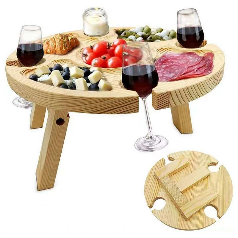 Table de pique-nique pliante portable en bois, planche à fromage de camping, table de collation pliante, table à vin T1, table à fruits touristique, extérieur