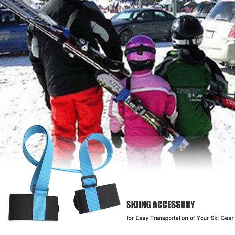 Portador de mano de hombro de poste de esquí, correas de mango de pestañas, gancho ajustable, bucle de protección, bolsa de correa de mango de esquí de nailon negro, nuevo
