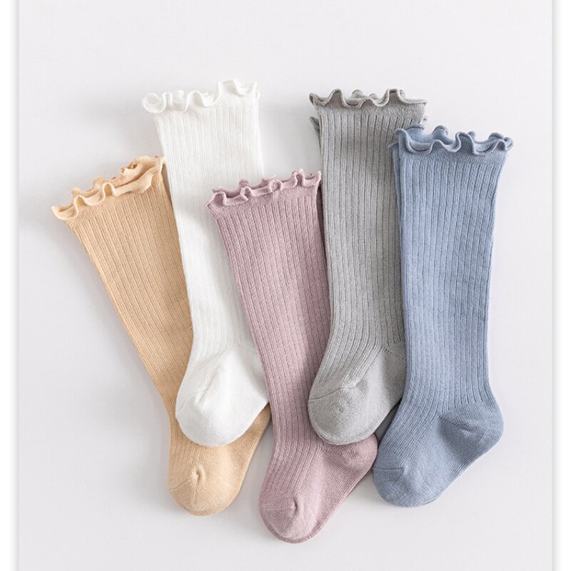 New Baby Socks No Stringy Legs Baby Knee High Socks Cotton Child Long Socks Solid Color Soft