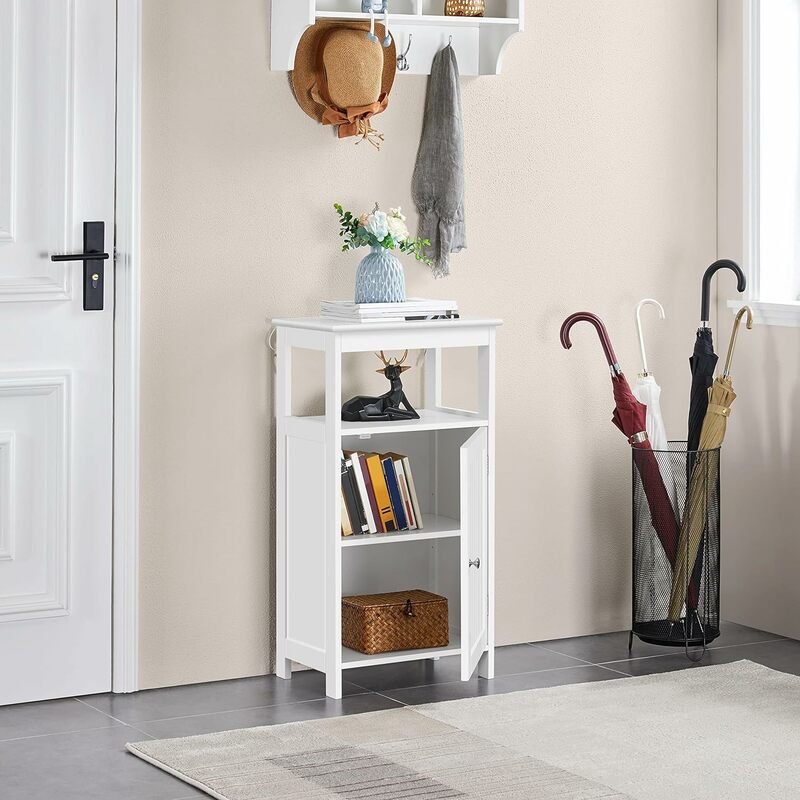 4-Tier Bathroom Floor Cabinet, Multifunctional Free Standing Storage Cabinet with Single Door & Adjustable Shelf, Narrow Cabinet