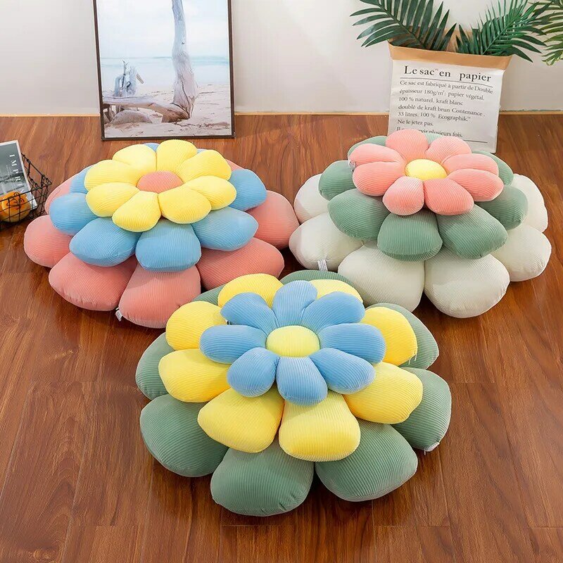 38/55CM Stuffed Eight Petal Flower Cushion Girly Room Decor Sunflower Pillow Bay Window Pink Flower for Kids Bedroom Seat Pillow