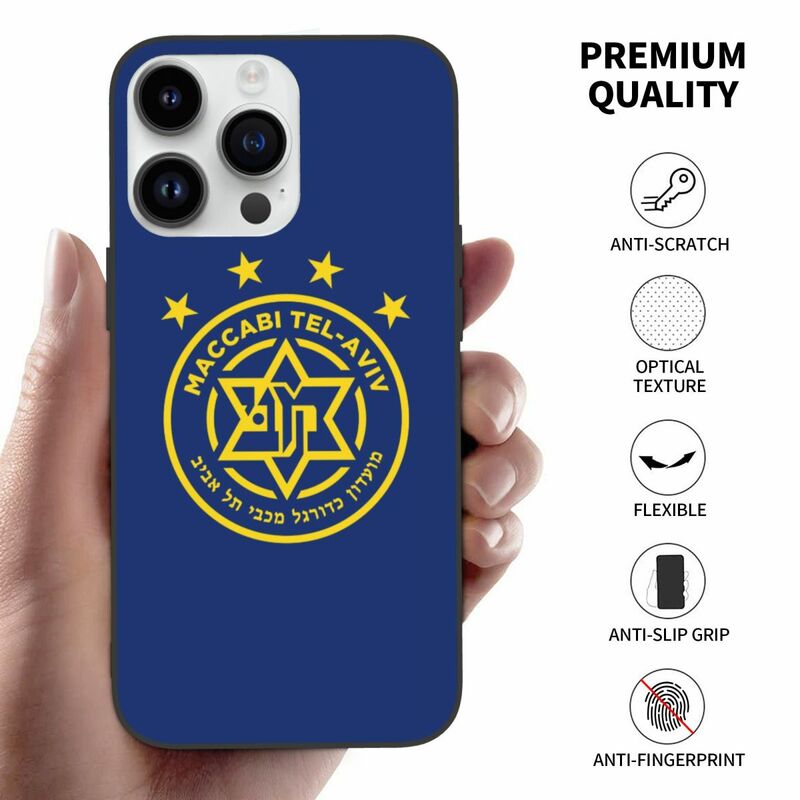 Etui Maccabi Tel Aviv na iPhone 15 14 11 Pro Max 13 12 Mini XR XS X 8 7 6 6S Plus miękka silikonowa osłona odporna na wstrząsy