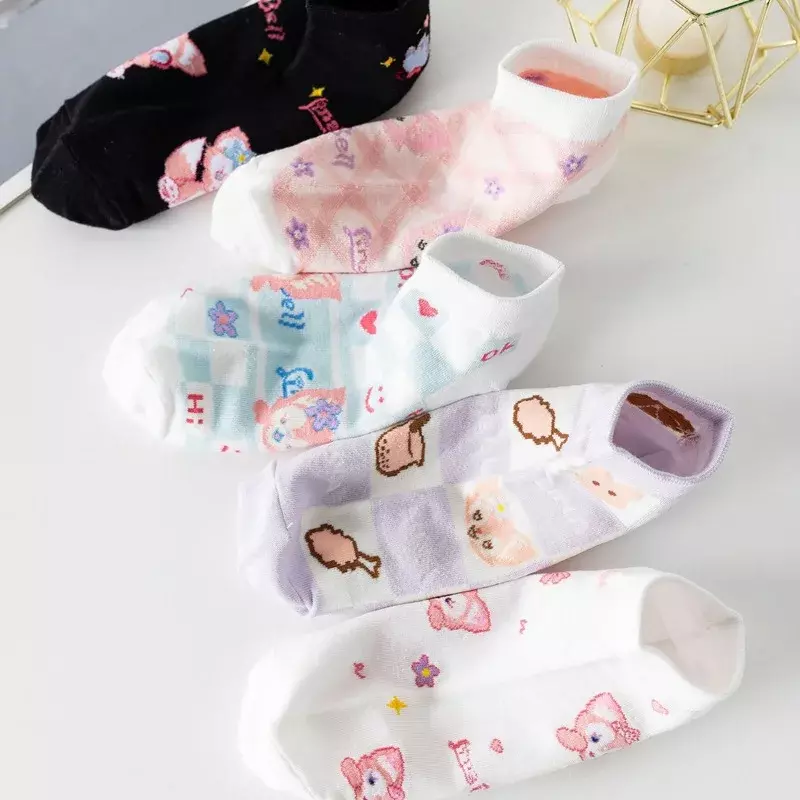 Новые короткие носки с мультяшным принтом для женщин, хлопковые носки Lingna Belle серии с мультяшными животными для девочек, носки-лодочки, милые свежие носки