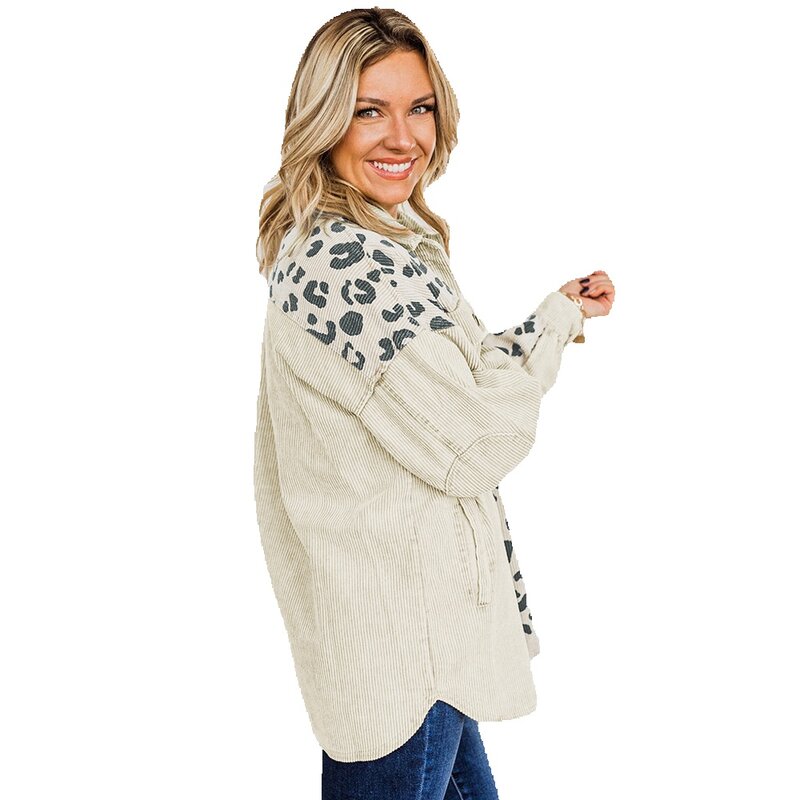 Shiying-abrigo de pana para mujer, chaqueta holgada con botones de leopardo, invierno, 854145