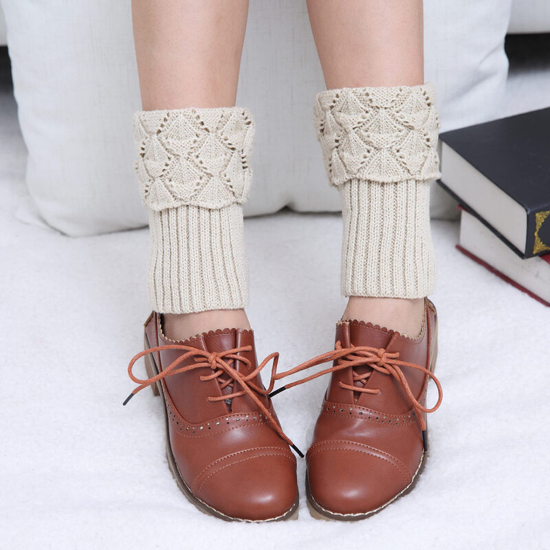 Womens Solid Color Boots Topper Knit Crochet Short Leg Warmers Autumn Winter Girls Boot Socks Knit Footless Warm Ankle Socks