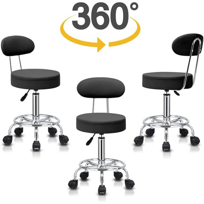 US Adjustable Beauty Rolling Swivel Salon Cushioned Medical Stool Chair Seat with PU Leather , Footrest and Backrest