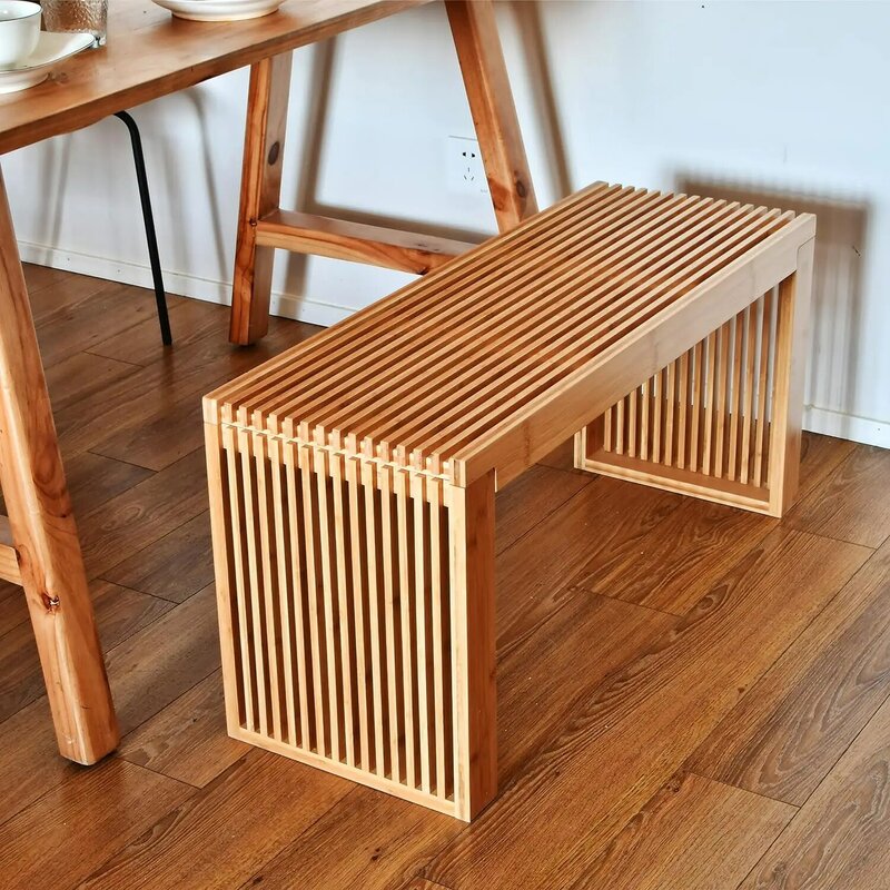 Bamboo Bench 35 Inch Interior Decorative Stools Kitchen Table Bench Entryway Shoe Rack Bench For Bedroom/Hallway