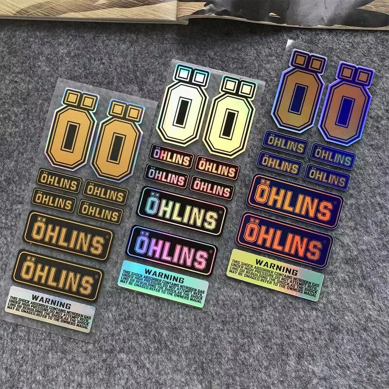 Ohlins-オートバイのボディ用の防水ステッカー,レインボーサスペンションの装飾,レーザーステッカー,l093