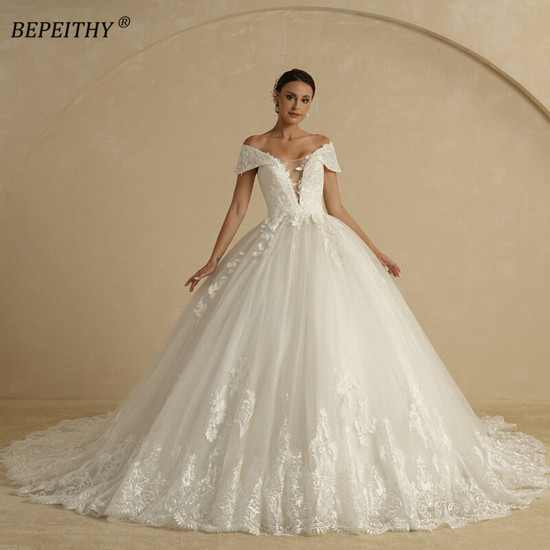 BEPEITHY-vestido de novia sin mangas para mujer, en V profundo con escote traje Sexy, cola de corte, color marfil brillante, 2022