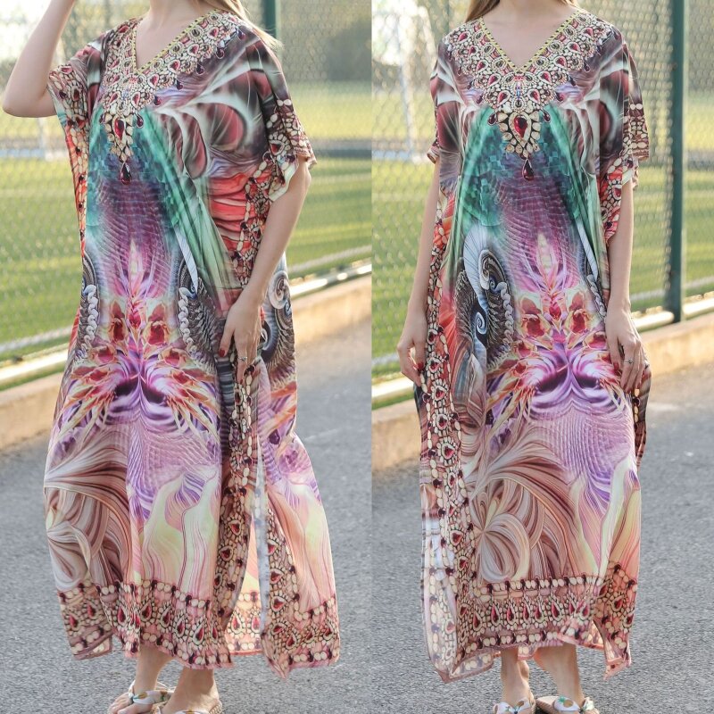 Women Loose Bikinis Cover Up Sexy Neck Swimwear Cover Ups Floral Print Dress P8DB
