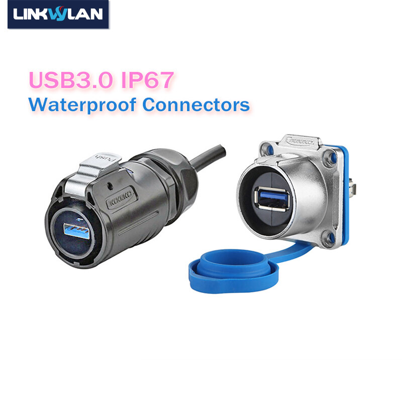 Conectores impermeables IP67 USB 3,0, enchufe impermeable USB 3,0, adaptador hembra impermeable USB 3,0 para aplicaciones en exteriores