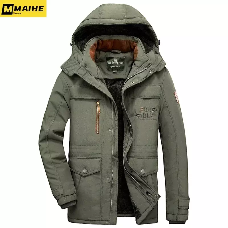 Jaqueta casual aquecida masculina, parkas grossas de inverno, casaco de pele masculino, sobretudo quente, nova marca de moda, 2024