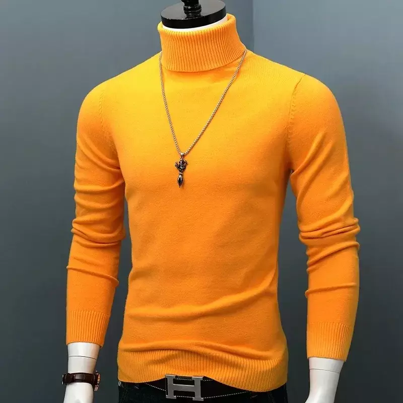 Зимний плотный теплый свитер, мужские свитера с высоким воротником, приталенный пуловер, мужской классический брендовый повседневный мужской свитер L05
