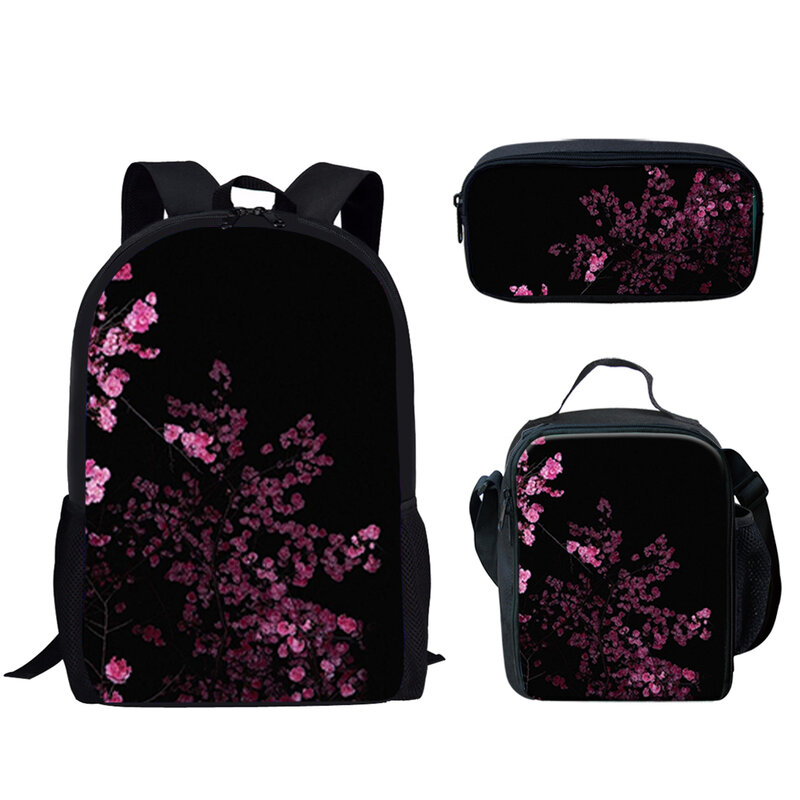 Mochila casual com estampa Cherry Blossom para meninos e meninas adolescentes, mala de viagem leve, grande capacidade, volta às aulas