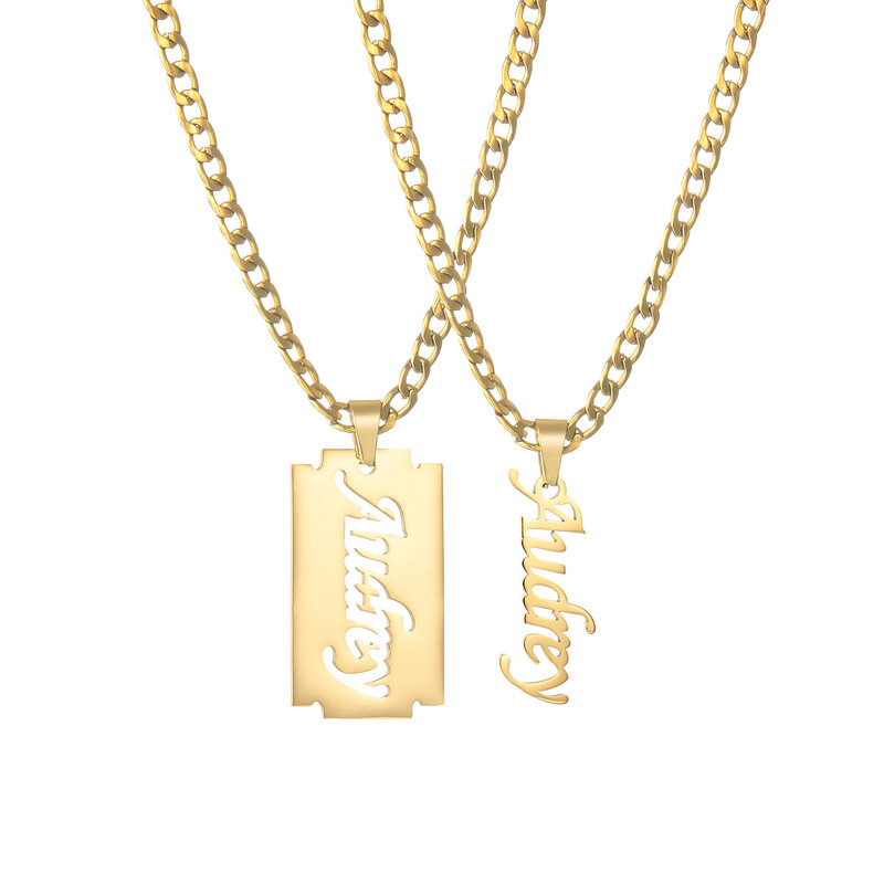 Diamon kalung nama khusus baja tahan karat perhiasan liontin rantai tebal huruf berongga untuk hadiah perhiasan Hari Ibu