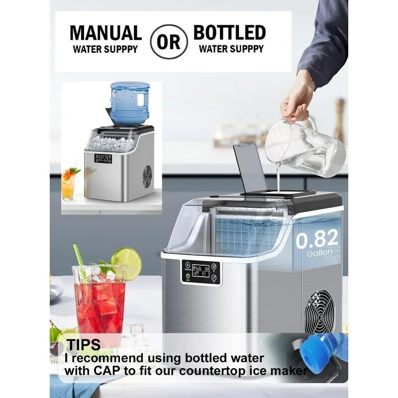 Kndko Ice Makers Countertop, 45Lbs/Day, 2 Ways to Add Water, Countertop Ice Maker, 24 Pcs Ready in 13 Mins
