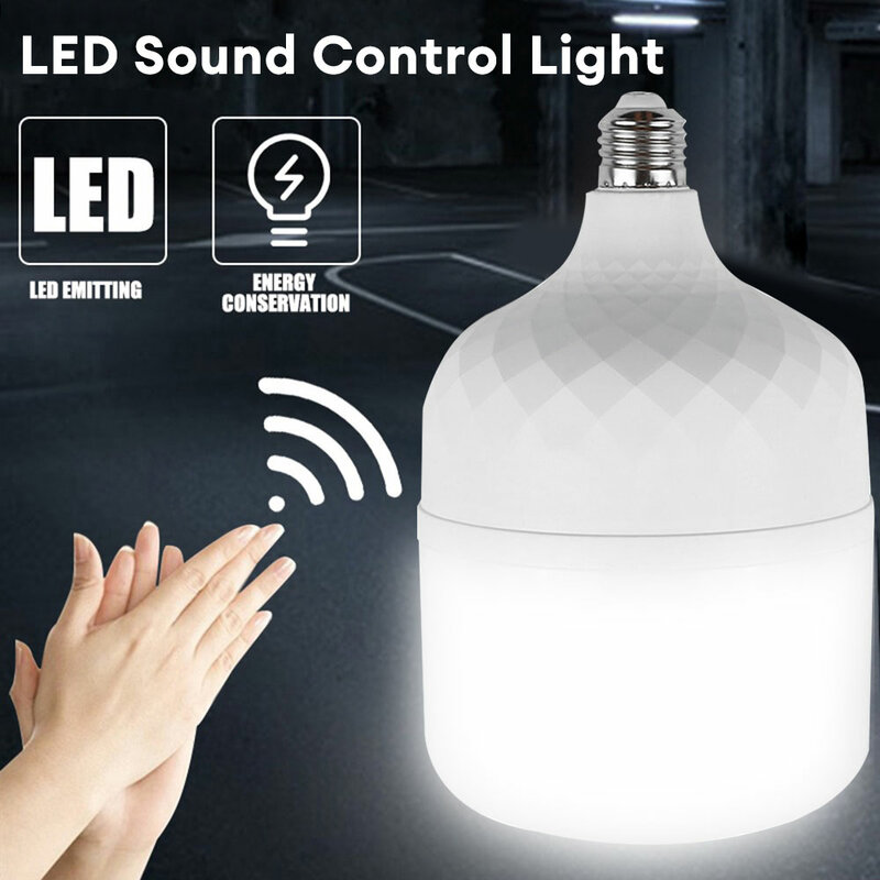 LED E27 Sensor de Sonido de La Lámpara 10W 20W Voz Contorl Lámpara de La Escalera de Entrada Pasillo Luz AC220V Blanco Frío 6500K luz