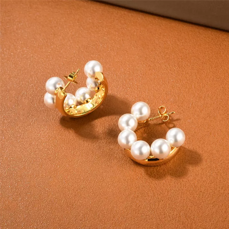 Hot Europe Designer Brand Brass 24K Gold Plated Pearl Earrings Women Luxury Jewelry Gift Trend