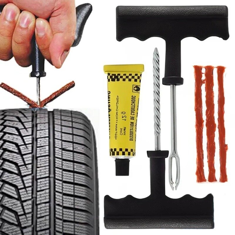 Kit de herramientas de reparación de neumáticos, juego de reparación rápida de pinchazos de neumáticos, tiras de goma, coche, motocicleta, bicicleta