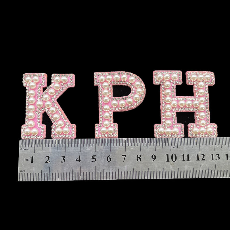 26pcs A-Z Pearl Letter Patches DIY Rhinestone Crystal Alphabet Iron on Sticker Garment Hats Bags Applique Fabric Accessories