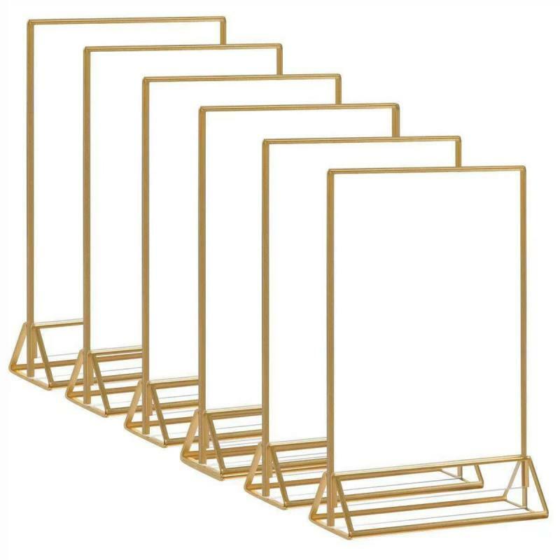 1Pc 4X6 Inch Transparent Acrylic Tabletop Display Stand Sign Card Holder With Golden Frame Menu Paper Stands