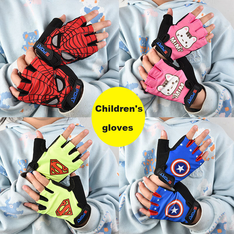 New Children Half Finger Gloves Breathable Cycling Gloves  Anti-sweat  Anti-shock Anti-slip wear-resistant Sports Bike Gloves
