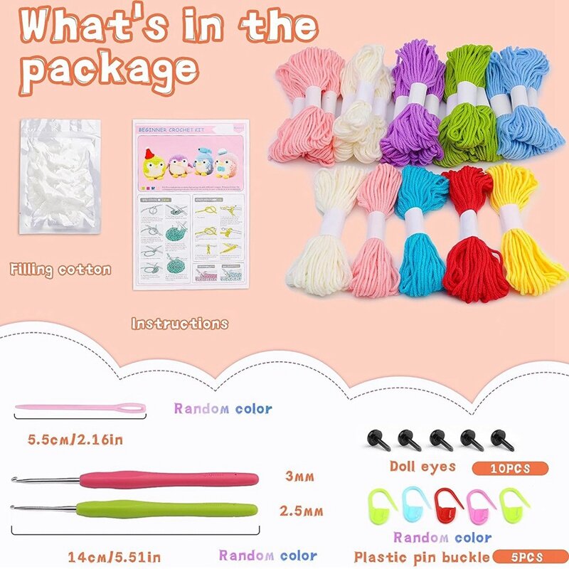 Kit de crochê para iniciantes, Crochê e Penuins, DIY artesanato suprimentos, presentes do dia das mães para a mãe, 4PCs