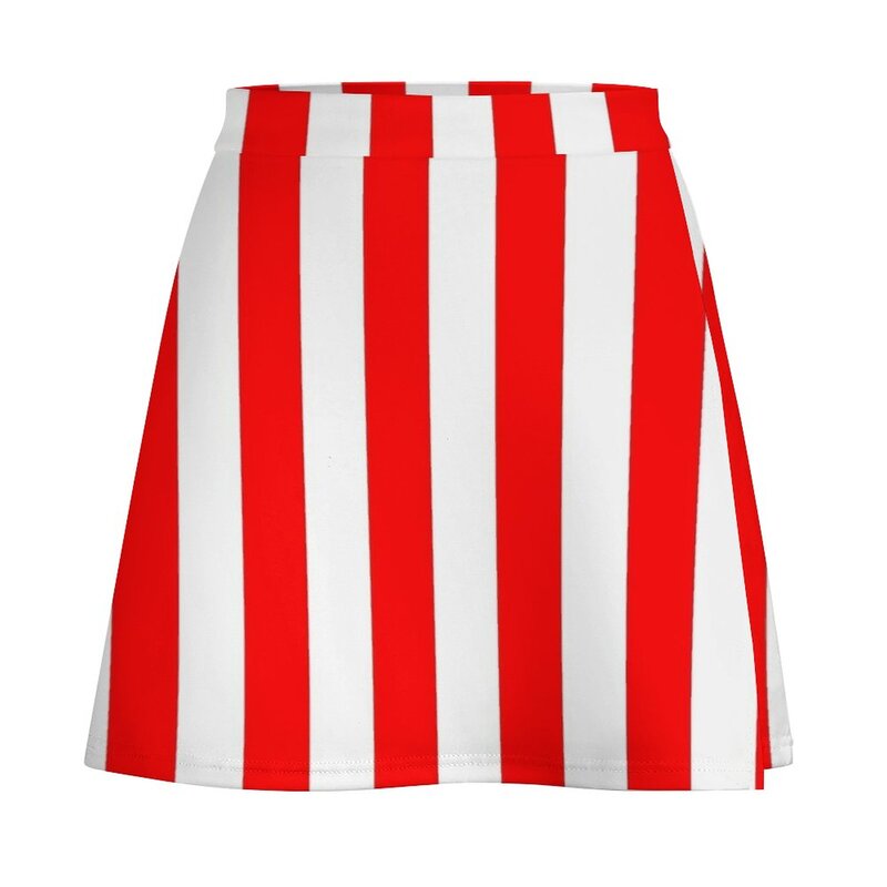 여성용 세로 줄무늬 미니 스커트, 빨간색 및 흰색, 2023 케이팝 여름 의상