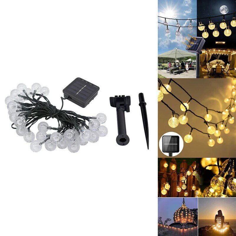 휴일 LED 태양 스트링 요정 조명, 버블 크리스탈 볼, 9.5m 야외 램프, 화환 웨딩 파티 장식