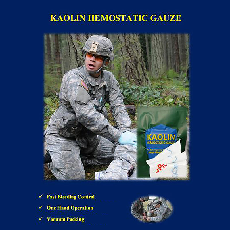 1Bag Hemostatic Kaolin Gauze Combat Emergency Trauma For Tactical Military First Medical Wound Dressing