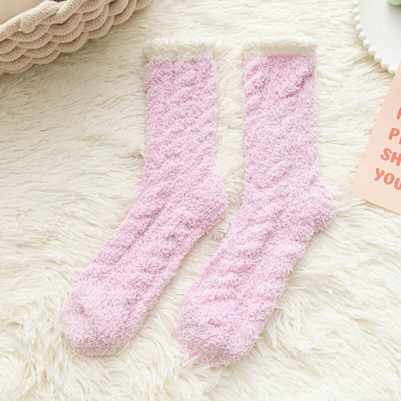 Зимние плотные теплые плюшевые носки для женщин, Детские однотонные милые мягкие пушистые носки из кораллового флиса с пушистым мехом для дома и пола