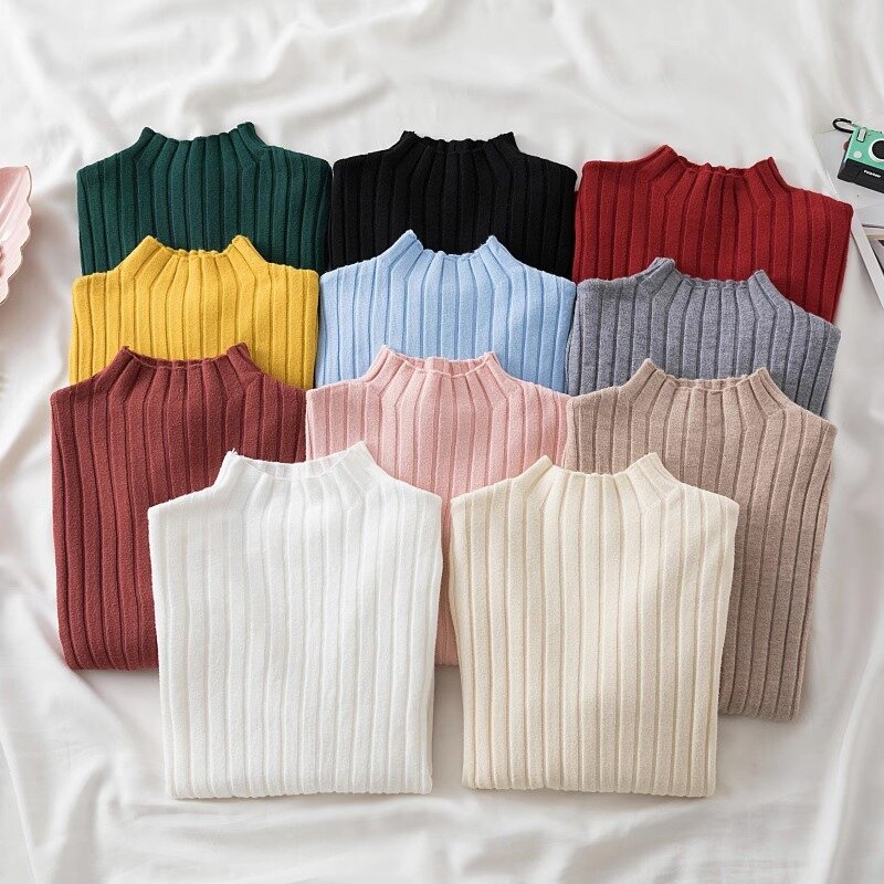 Half Turtleneck Knitted Pullover Sweaters Autumn and Winter Women 2023 Casual Long Sleeve Bottoming Tops Jumper Clothes 28744