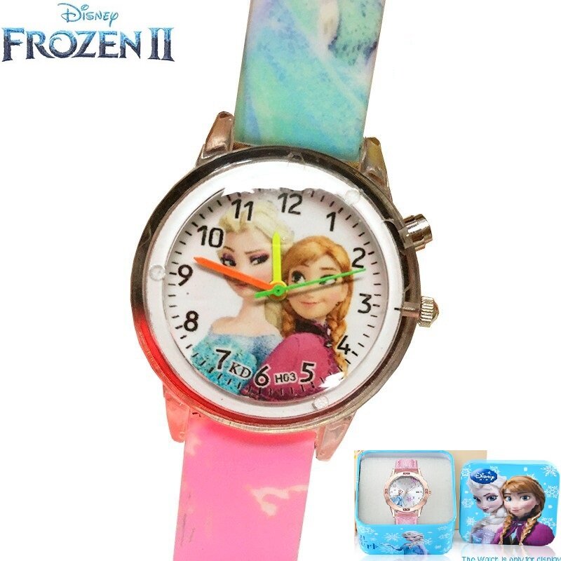 Disney Voor Kinderen Horloge Frozen Elsa Prinses Cartoon Quartz Polshorloge Siliconen Band Licht Jongen Meisje Student Reloj Infantil