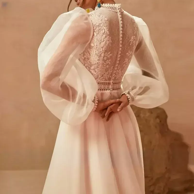 Vestido de noiva em renda para noiva, mangas compridas, vestido de noiva, apliques A, design simples, França, 2023