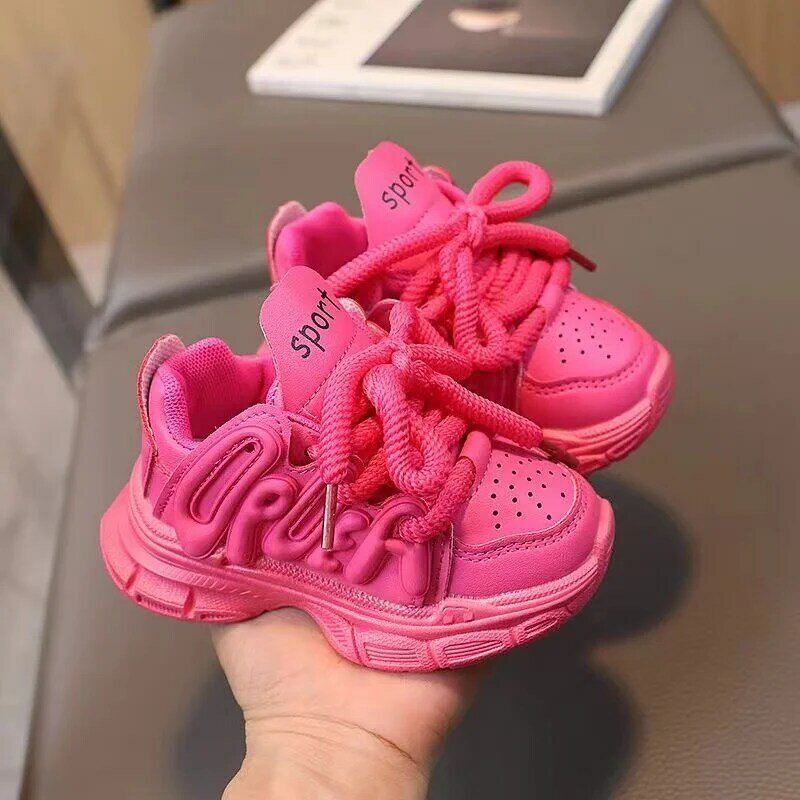 Sepatu lari anak bayi Chunky, sneaker olahraga kasual bernafas warna polos anak laki-laki dan balita 2024