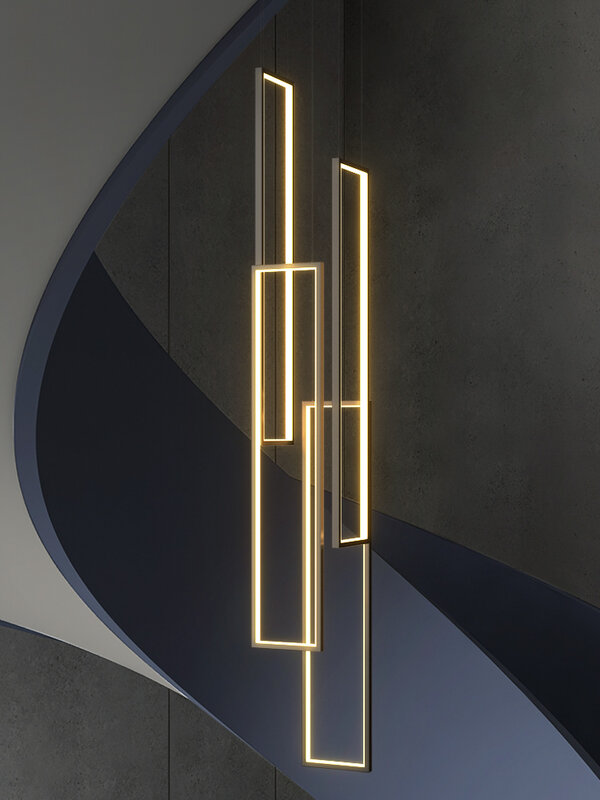 Moderno led escada longo lustre criativo minimalista retangular villa duplex lustre nordic loft sala de estar luxo lâmpadas