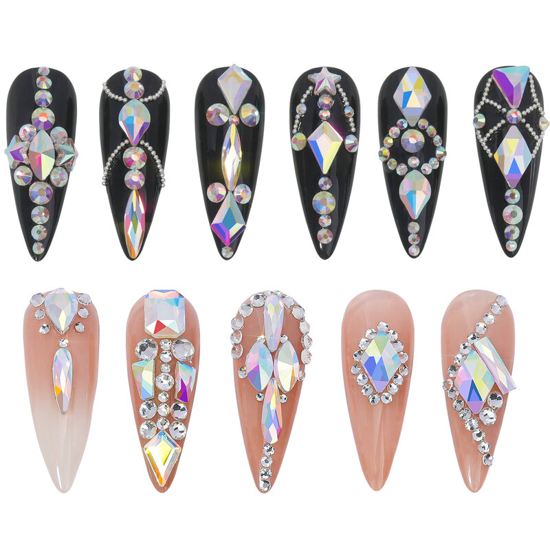 Set di ciondoli in cristallo con strass per Nail Art pietra preziosa viola chiaro vetro Flatback dimensioni miste ciondoli per unghie per la decorazione delle unghie fai da te