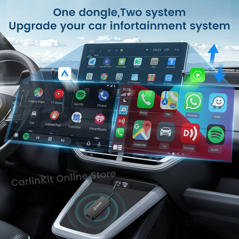 CarlinKit-Dongle Carplay para Apple, USB, Android, Auto Mirrorlink, Refit Sistema Android, Leitor de Navegação Airplay, Caixa de Link Inteligente