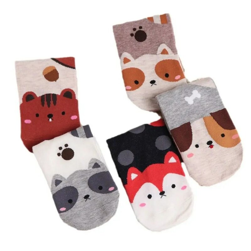 Koreański styl słodki kociak wzór skarpetki jesień zima ciepła bawełniana średnia podkolanówki Harajuku skarpetki w zwierzątka Streetwear