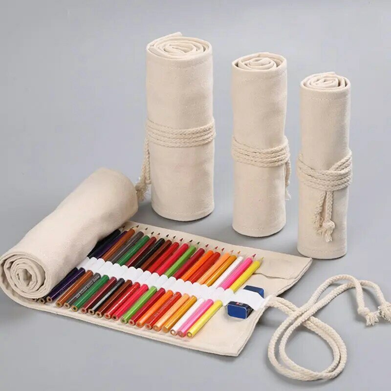 12/24/36/48/72 Holes Canvas Roll Up Pen Curtain Pencil Bag for Case Makeup Wrap Holder Storage F0T1