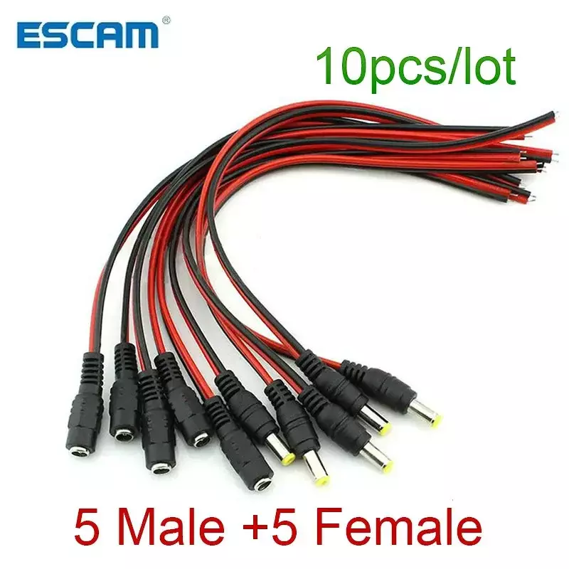 10pcs/Lot 2.1x5.5 Mm Male Female Plug 12V Dc Power Pigtail Cable Jack For Cctv Camera Connector Tail Extension 12V DC Wire