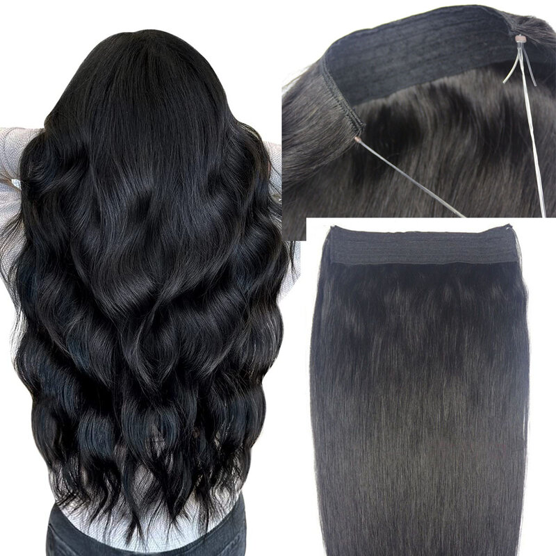 Chocola Secret Wire No Clip Real Human Hair Halo Hair Extensions Hidden Wire  Adjustable Transparent Wire