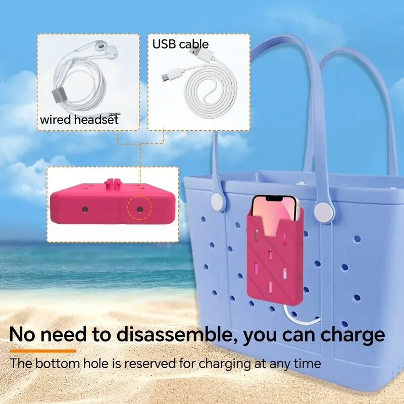 캔디 컬러 보그 백 실리콘 휴대폰 보관 가방, 간단한 비치 휴대폰 케이스, 거치대 액세서리, 고무 토트 백과 호환 가능