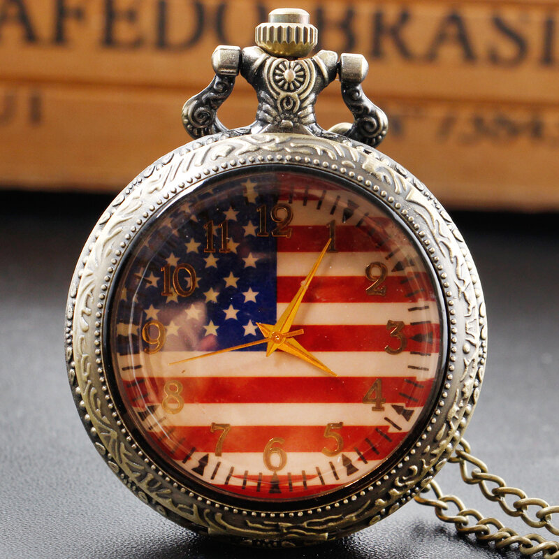 Vintage National Flag Design Quartz Pocket Watch Men's Steampunk Pendant Male Best Gift Art Collection